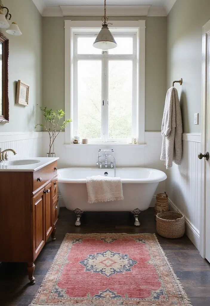 28 Boho Western Bathroom Ideas With Rustic Flair - 9. Vintage Rugs 1