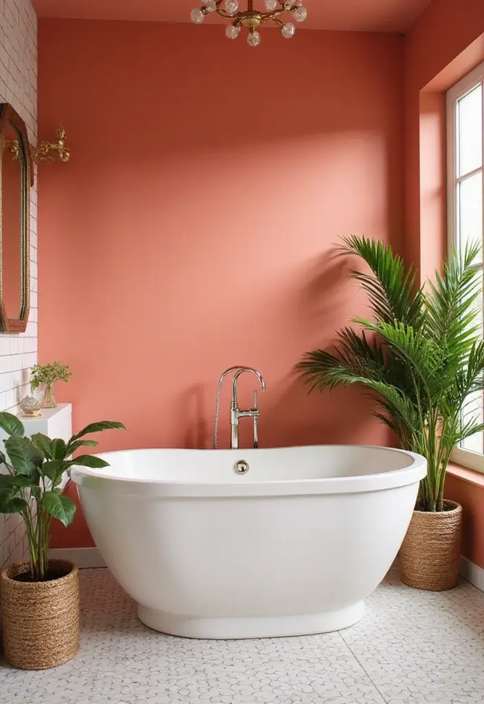 28 Coral Bathroom Ideas That Feel Tropical - 1. Coral Accent Walls 1