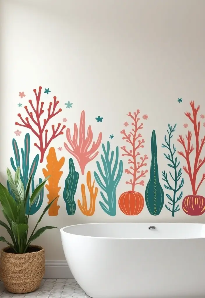 28 Coral Bathroom Ideas That Feel Tropical - 27. Coral Wall Decals 1