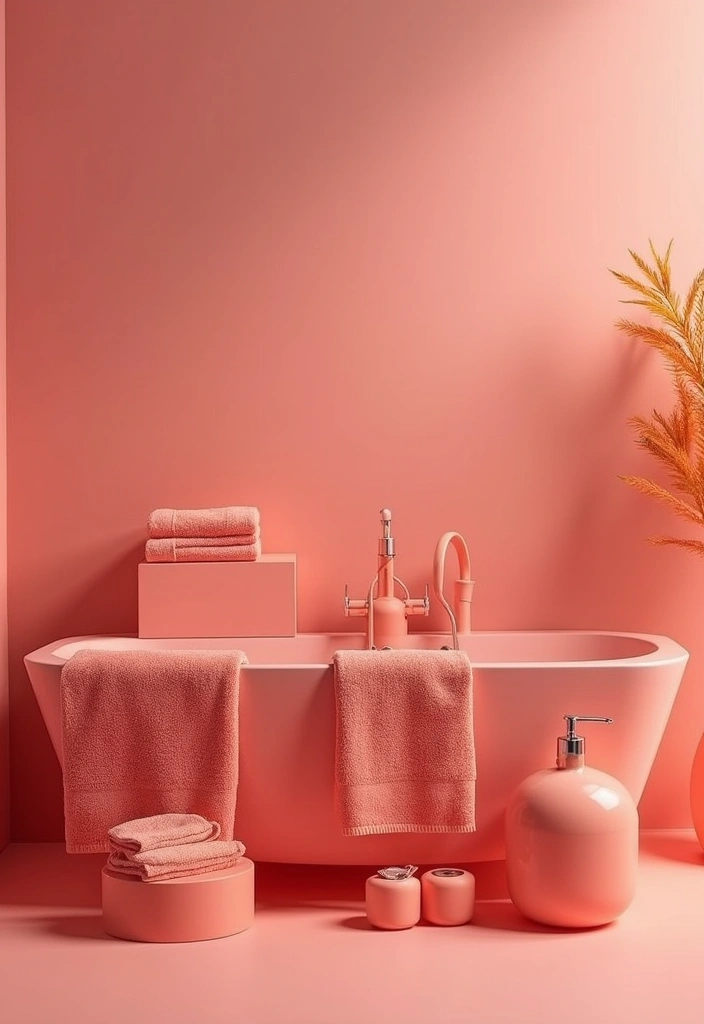 28 Coral Bathroom Ideas That Feel Tropical - 5. Coral Towels and Accessories 1