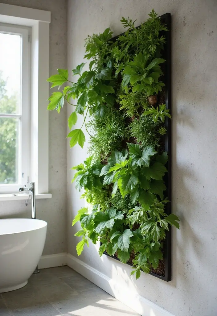 28 Green Wall Bathroom Ideas That Feel Natural - 1. Vertical Garden Panels 1