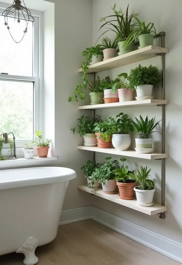28 Green Wall Bathroom Ideas That Feel Natural - 23. Customized Plant Display 1