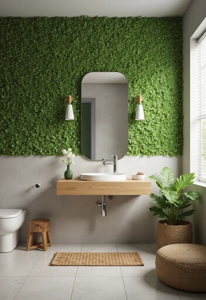 28 Green Wall Bathroom Ideas That Feel Natural - 6. Eco-Friendly Fixtures 1