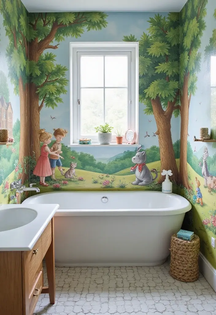 28 Kids Bathroom Tile Ideas That Feel Fun - 14. Storybook Scenes 1