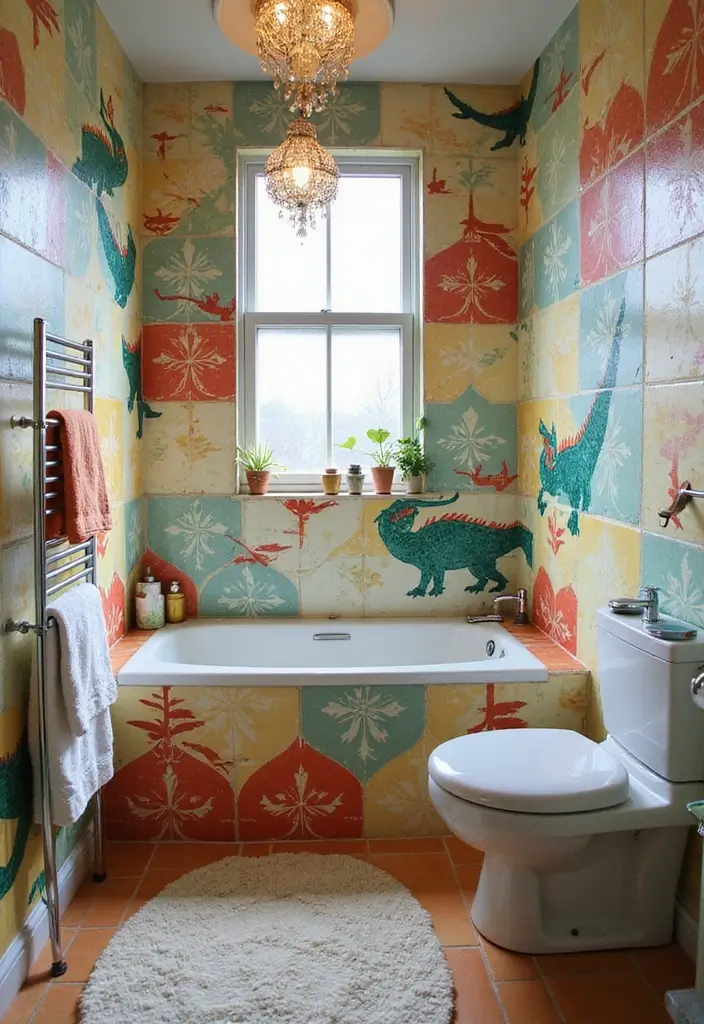 28 Kids Bathroom Tile Ideas That Feel Fun - 19. Magical Dragons 1
