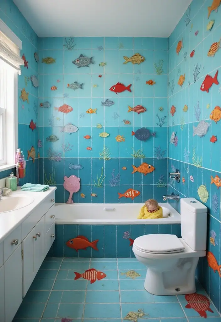 28 Kids Bathroom Tile Ideas That Feel Fun - 21. Fun Fish 1