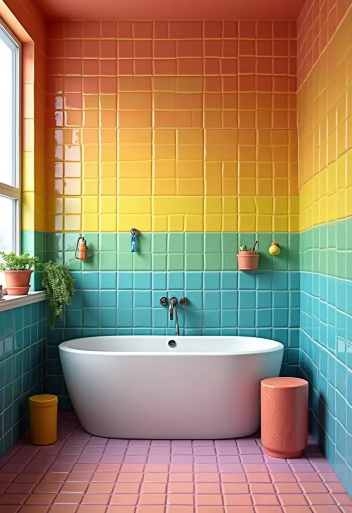 28 Kids Bathroom Tile Ideas That Feel Fun - 28. Splash of Color 1