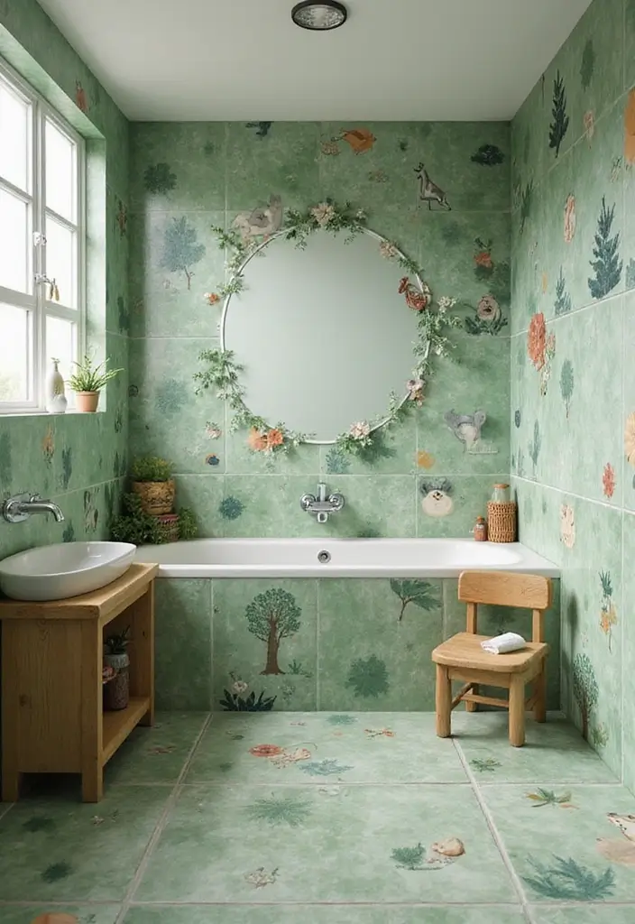 28 Kids Bathroom Tile Ideas That Feel Fun - 3. The Magical Forest 1