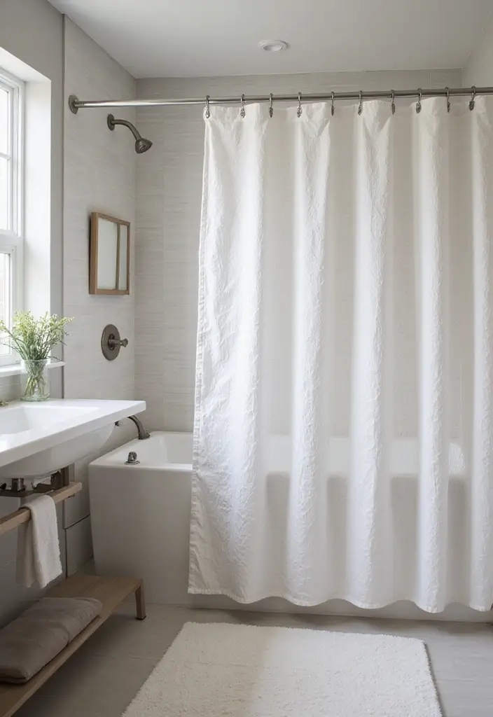 28 Modern Bathroom Ideas That Feel Sleek - 15. Unique Shower Curtains 1