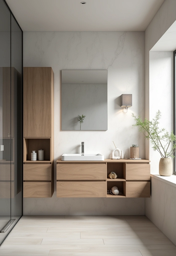 28 Modern Bathroom Ideas That Feel Sleek - 21. Multi-Functional Furniture 1