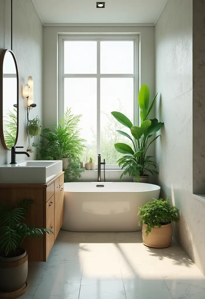 28 Modern Bathroom Ideas That Feel Sleek - 24. Indoor Plants 1