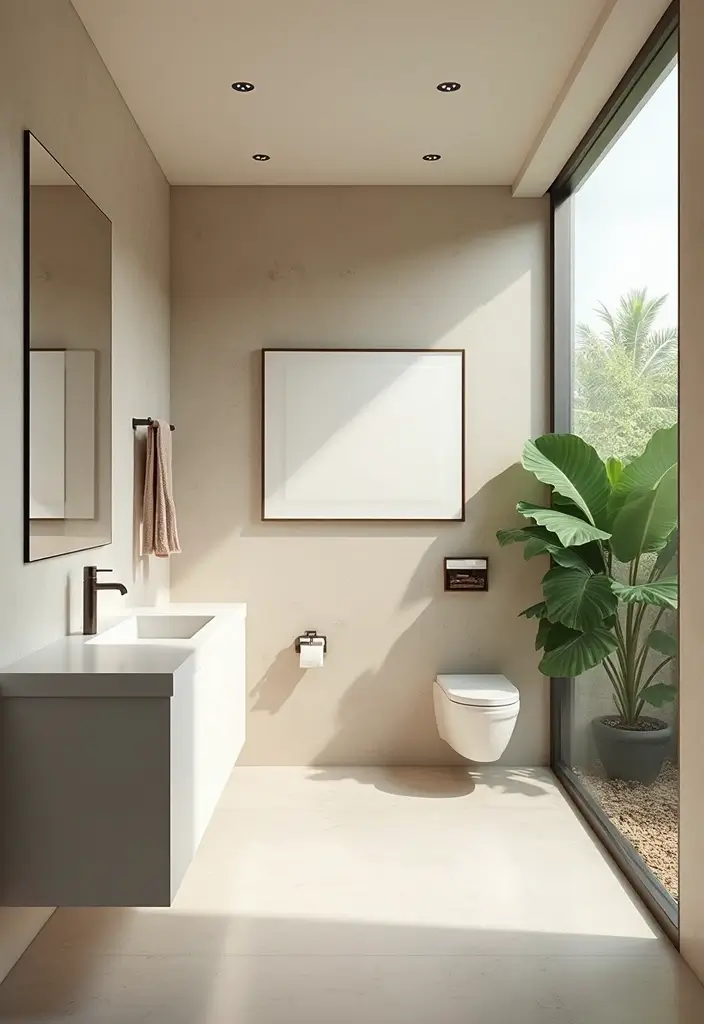28 Modern Tropical Bathroom Ideas With Natural Tones - 15. Minimalist Designs for a Clean Look 1