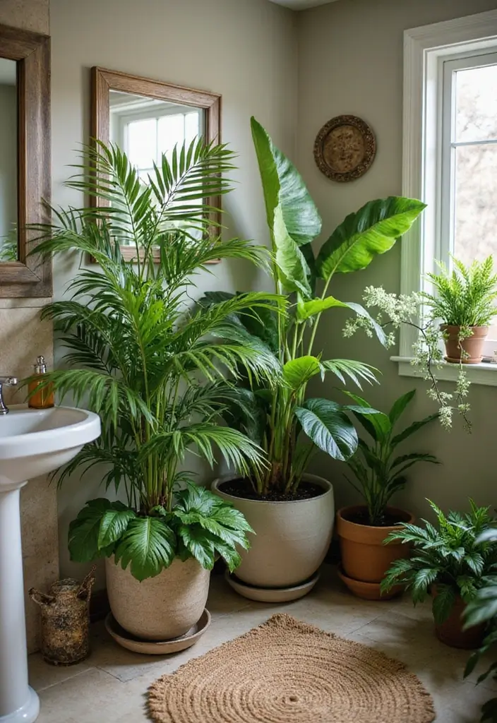 28 Modern Tropical Bathroom Ideas With Natural Tones - 2. Tropical Plants for Liveliness 1