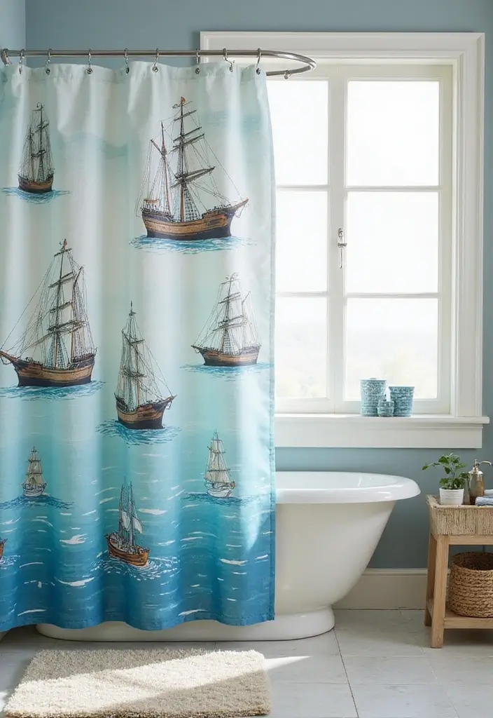28 Navy And White Bathroom Ideas That Feel Nautical 71 28 Navy And White Bathroom Ideas That Feel Nautical - 11. Nautical Shower Curtains 1