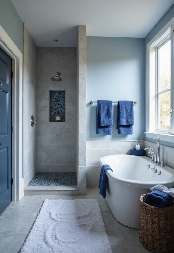 28 Navy And White Bathroom Ideas That Feel Nautical 99 28 Navy And White Bathroom Ideas That Feel Nautical - 15. Spa-Like Features 1