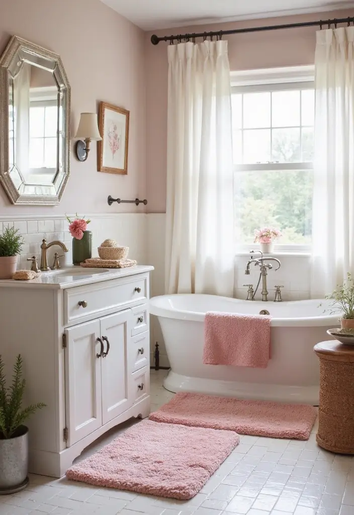 28 Small Bathroom Ideas Pink And Elegant - 10. Soft Pink Bath Mats 1