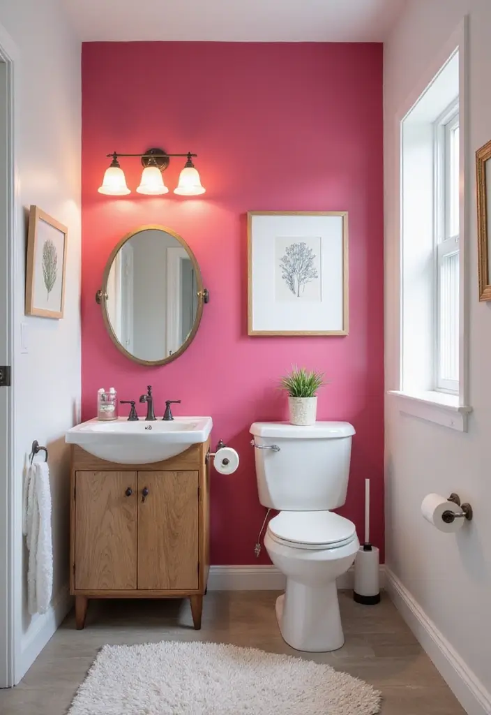 28 Small Bathroom Ideas Pink And Elegant - 11. Pink Accent Walls 1