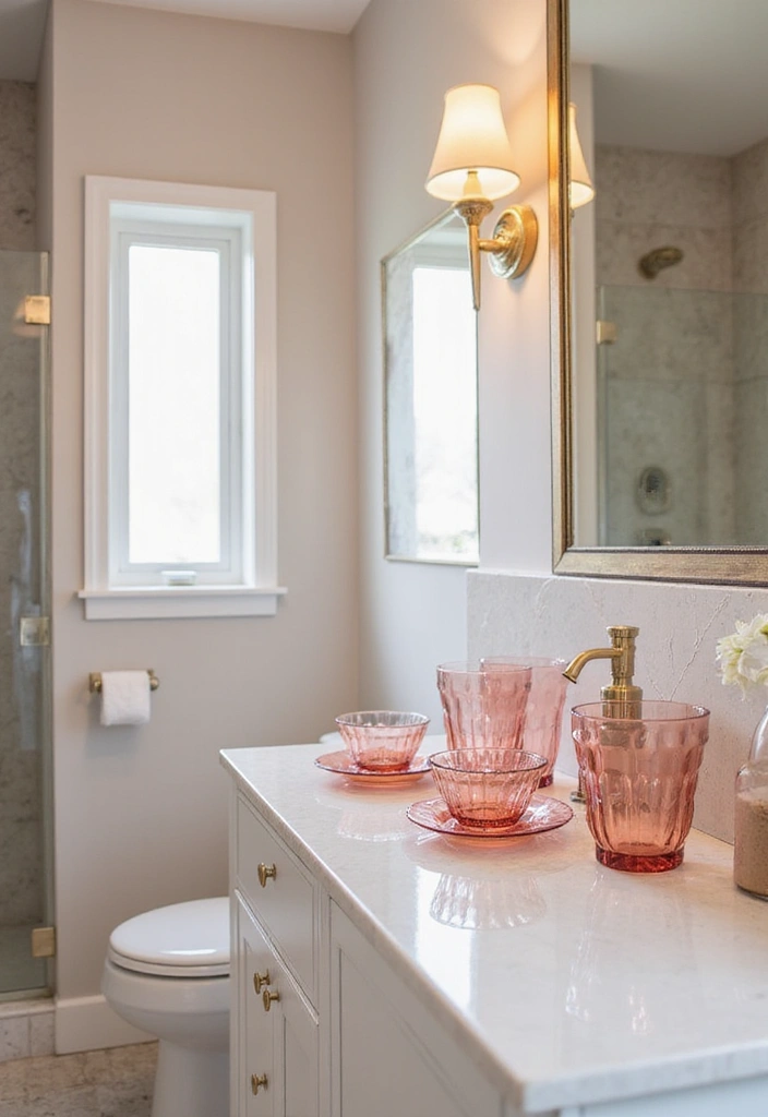 28 Small Bathroom Ideas Pink And Elegant - 16. Pink Glassware 1