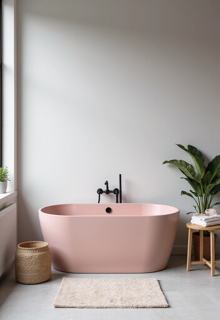 28 Small Bathroom Ideas Pink And Elegant - 17. Pink Freestanding Bathtubs 1