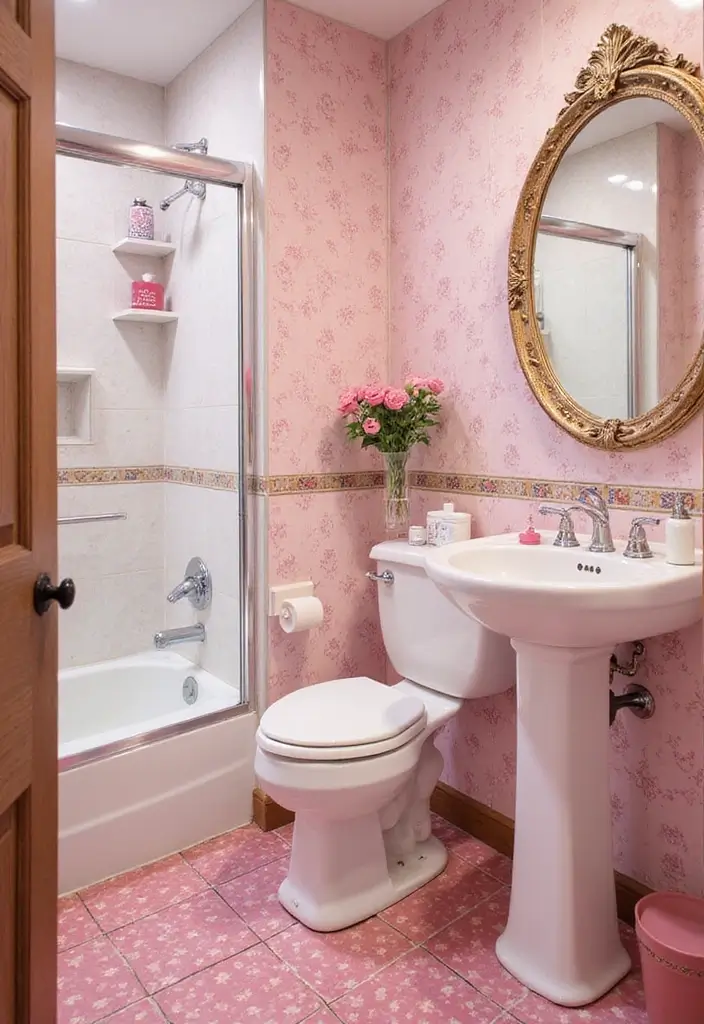 28 Small Bathroom Ideas Pink And Elegant - 18. Playful Pink Patterns 1