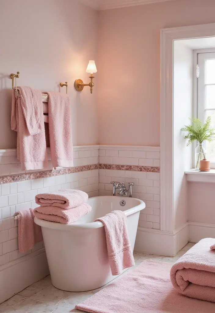 28 Small Bathroom Ideas Pink And Elegant - 20. Pink Towels and Linens 1