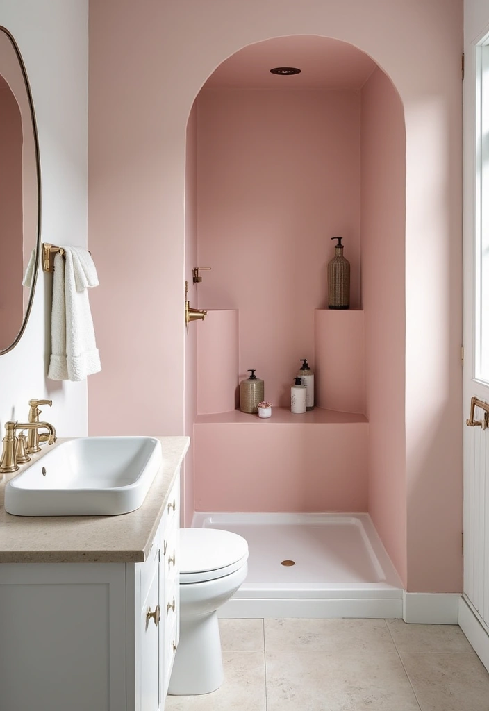 28 Small Bathroom Ideas Pink And Elegant - 26. Pink Shower Niches 1