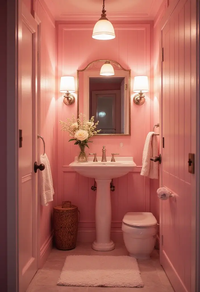 28 Small Bathroom Ideas Pink And Elegant - 5. Pink Lighting Fixtures 1
