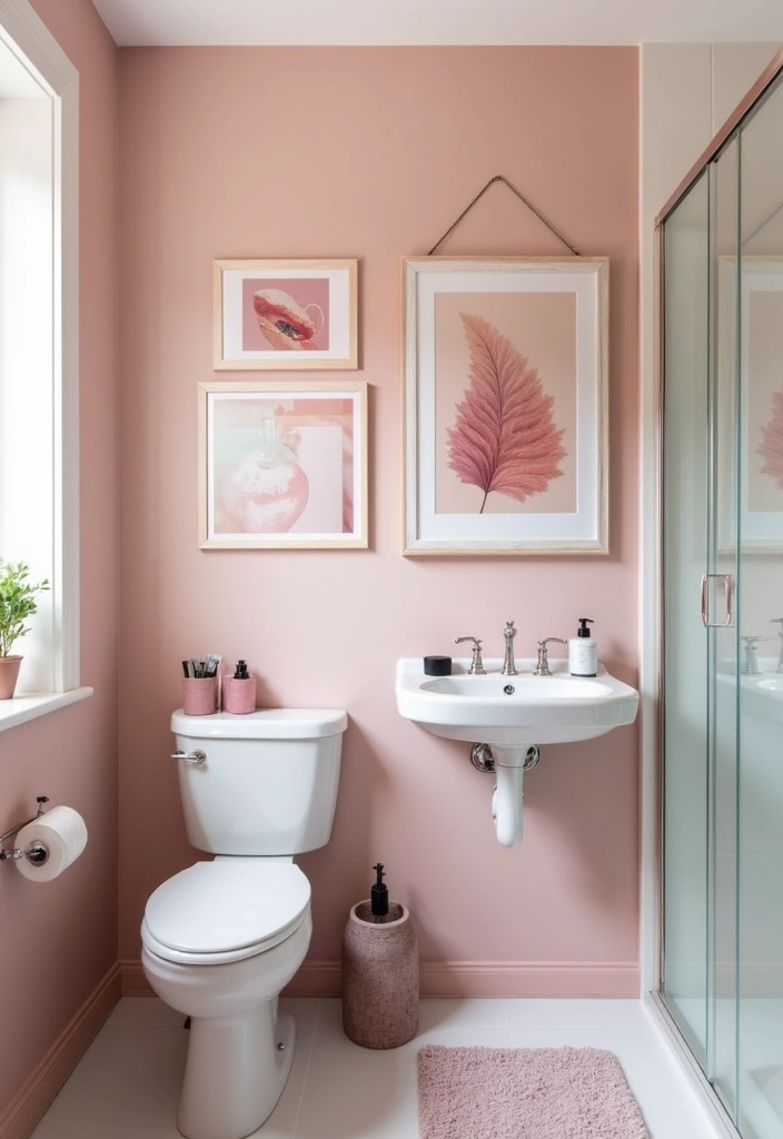 28 Small Bathroom Ideas Pink And Elegant - 9. Pink Artwork and Prints 1