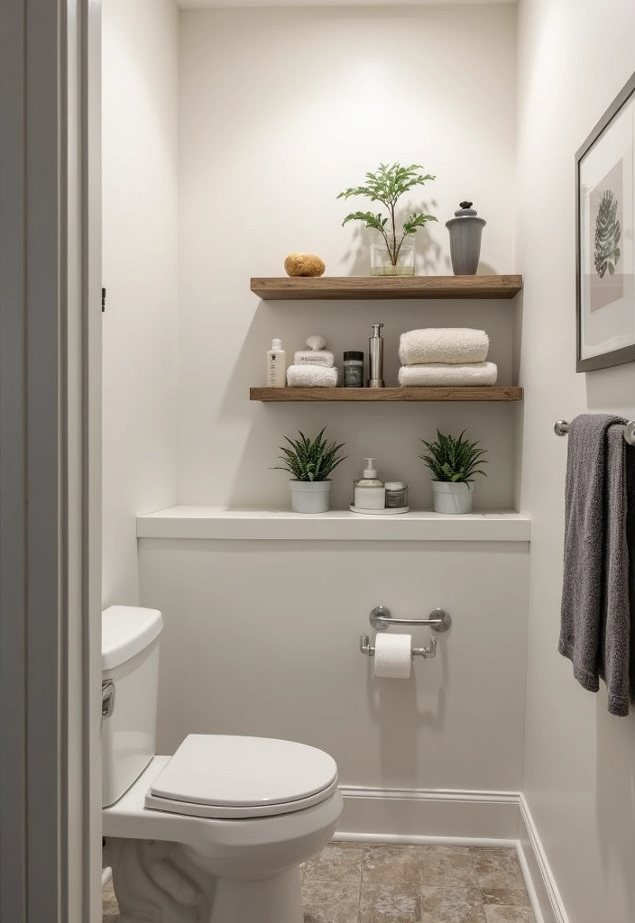 28 Small Half Bathroom Decor Ideas That Feel Spacious - 25. Floating Bathroom Caddy 1