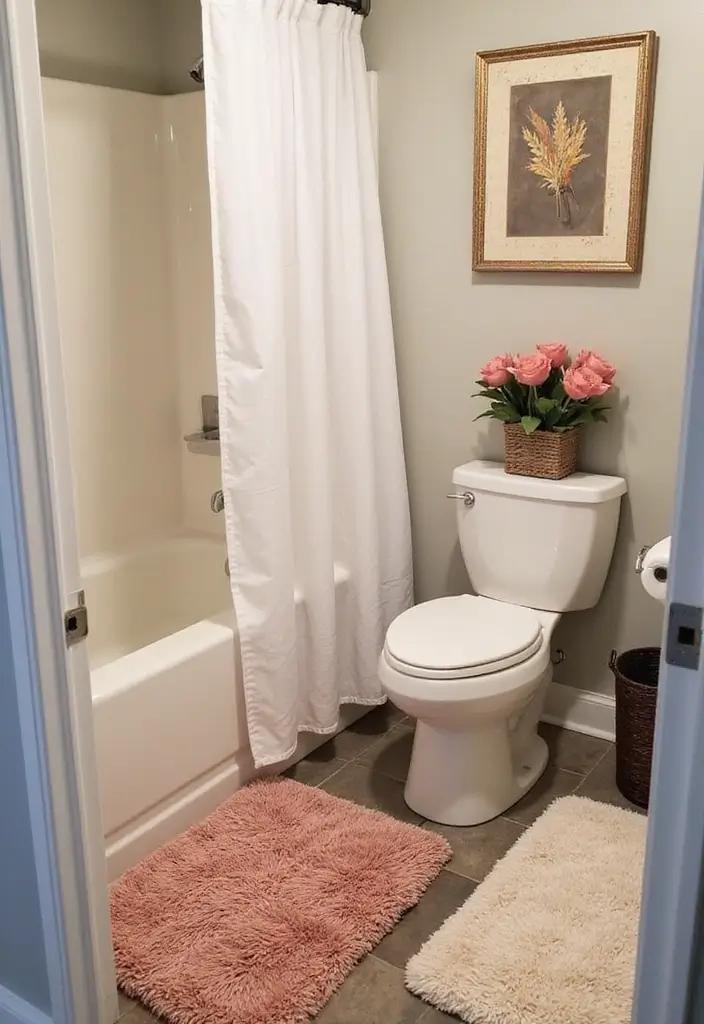 28 Small Half Bathroom Decor Ideas That Feel Spacious - 26. Soft Bath Mats 1