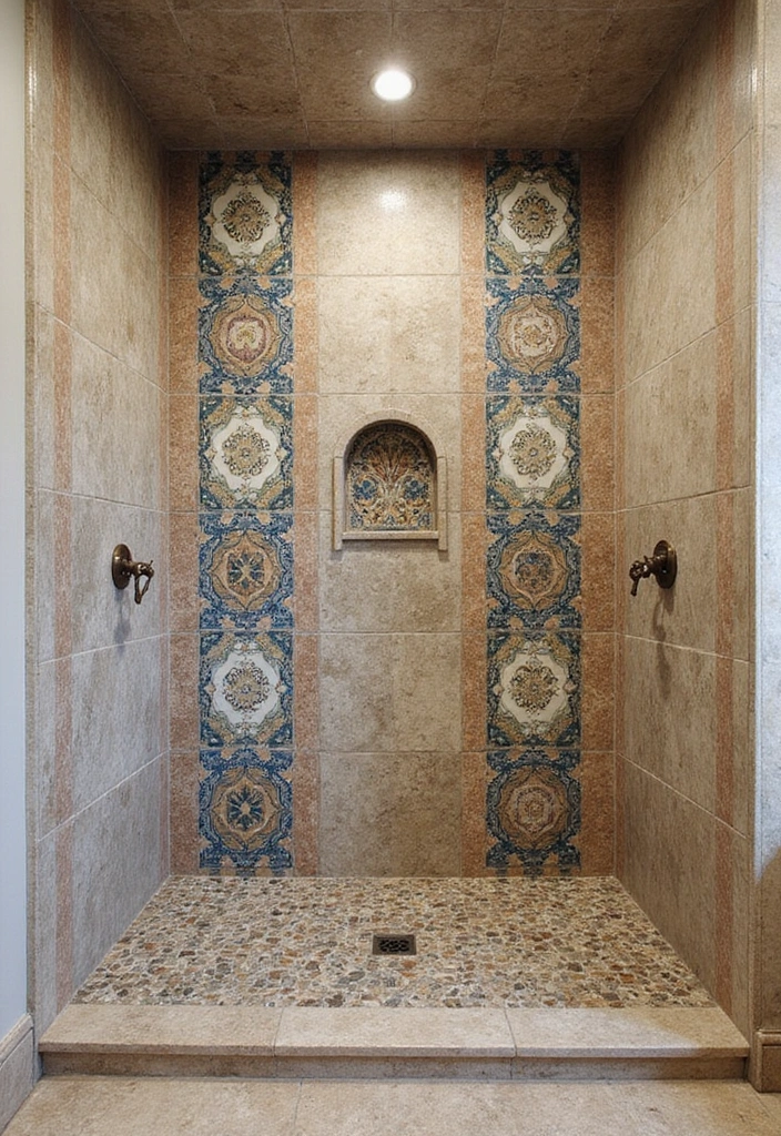 28 Walk In Bathroom Showers That Redefine Luxury - 19. Artistic Tiles 1