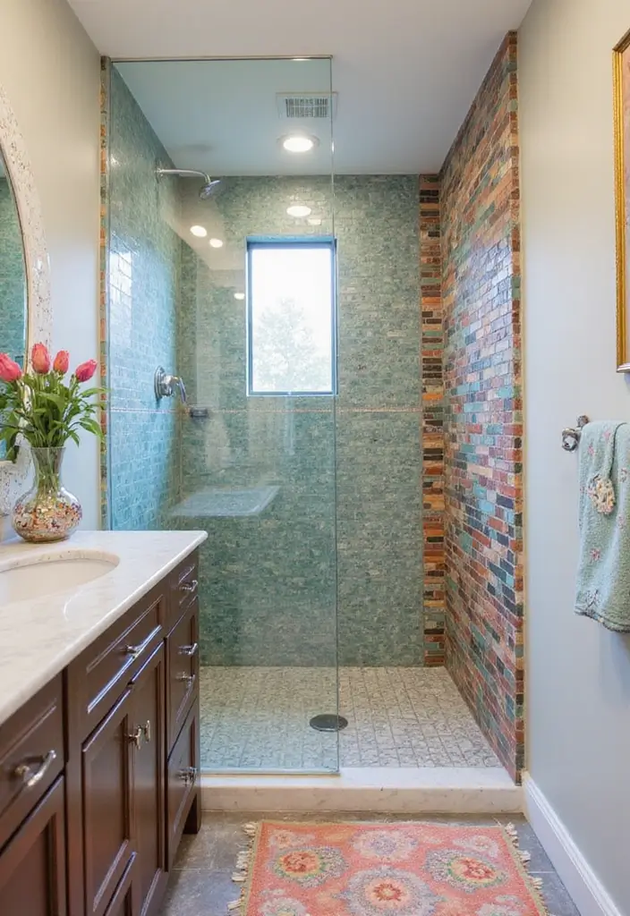 28 Walk In Bathroom Showers That Redefine Luxury - 24. Colorful Accents 1