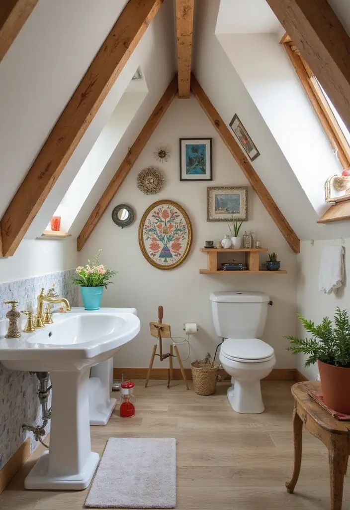 29 Attic Bathroom Ideas That Maximize Every Corner 148 29 Attic Bathroom Ideas That Maximize Every Corner - 22. Artistic Wall Decor 1