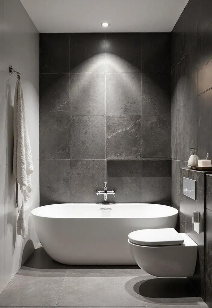 29 Bathroom Highlighter Tiles Ideas For Accent Walls - 9. Monochrome Minimalism 1