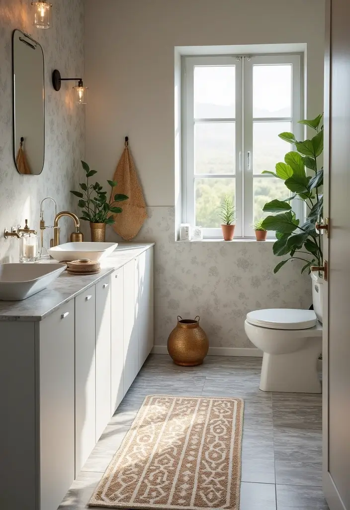 29 Bathroom Runner Rug Ideas That Tie The Room Together - 13. Geometric Pattern Rugs 1