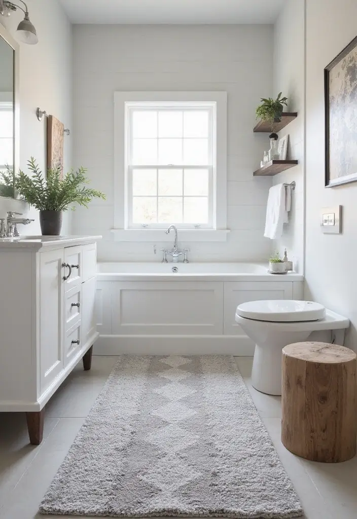 29 Bathroom Runner Rug Ideas That Tie The Room Together - 20. Monochromatic Rugs 1
