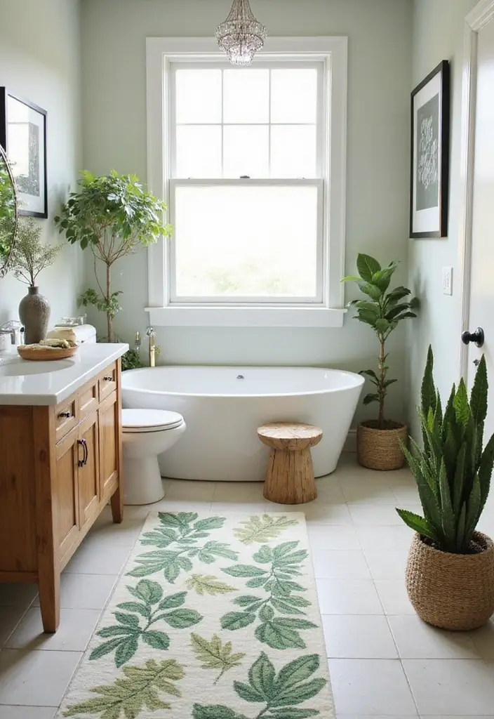 29 Bathroom Runner Rug Ideas That Tie The Room Together - 22. Botanical Pattern Rugs 1