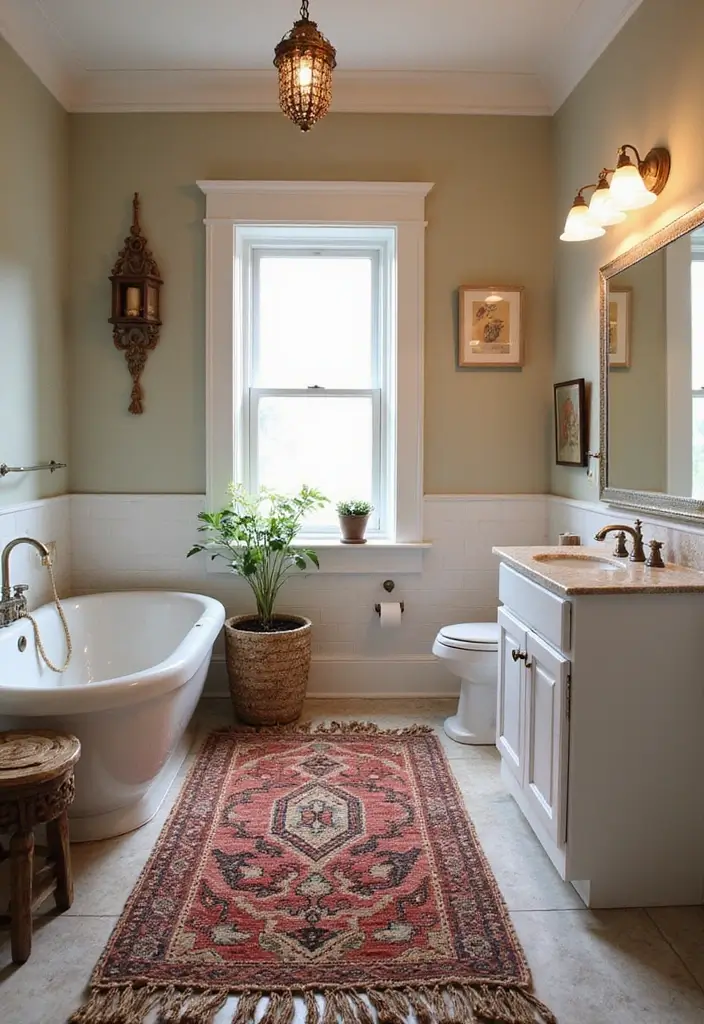 29 Bathroom Runner Rug Ideas That Tie The Room Together - 24. Artistic Handwoven Rugs 1