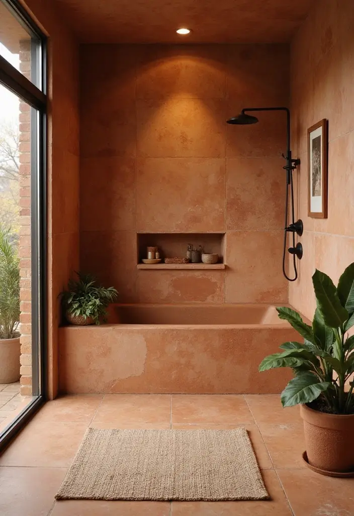 29 Bathroom Shower Tile Ideas That Feel Modern - 12. Earthy Terracotta Tiles 1