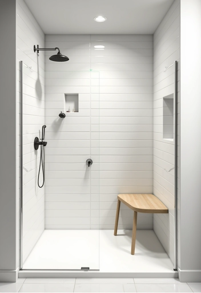 29 Bathroom Shower Tile Ideas That Feel Modern - 16. Minimalist White Tiles 1