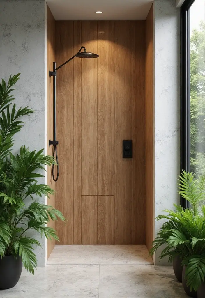 29 Bathroom Shower Tile Ideas That Feel Modern - 2. Bamboo-Look Porcelain Tiles 1
