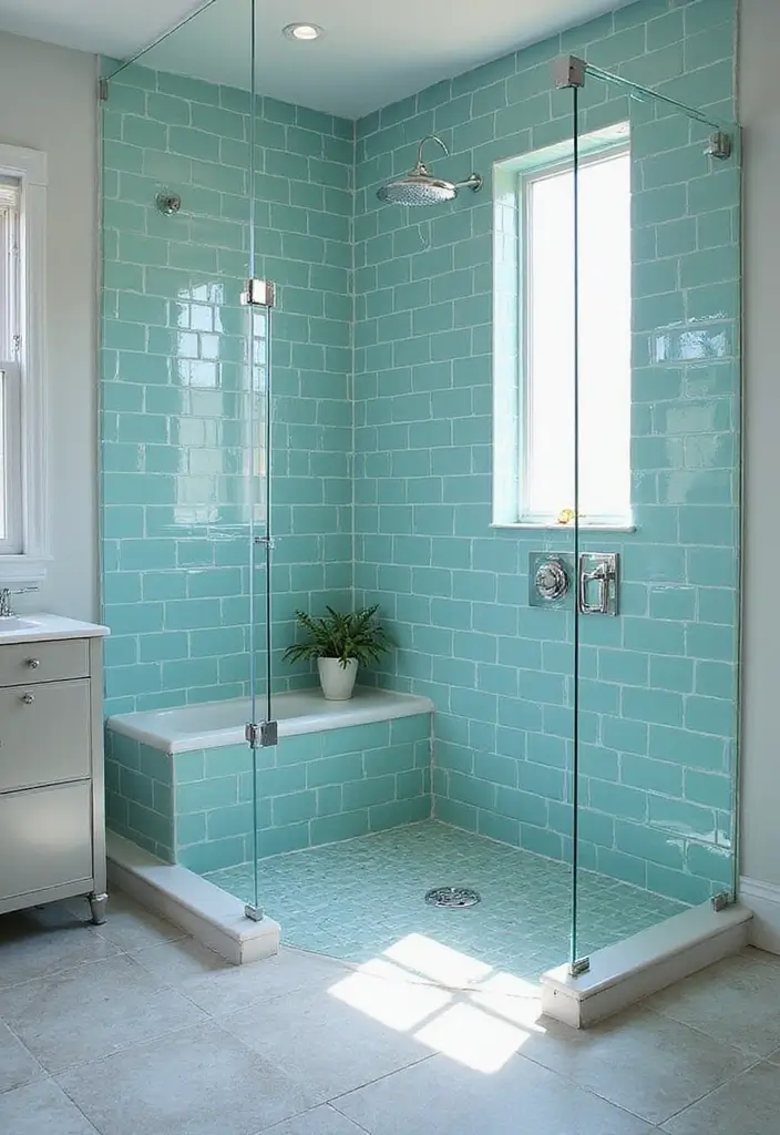 29 Bathroom Shower Tile Ideas That Feel Modern - 22. Glass Subway Tiles 1