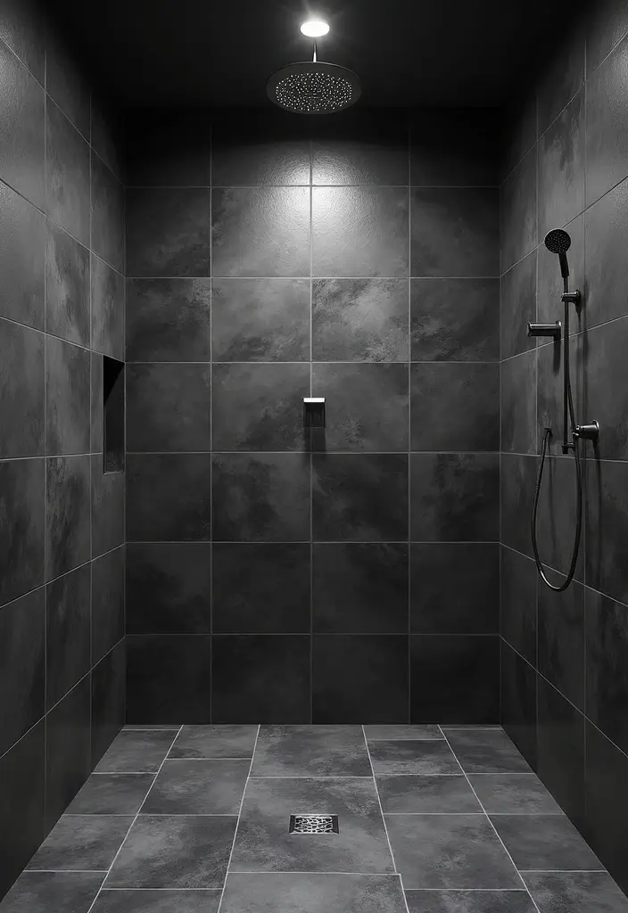 29 Bathroom Shower Tile Ideas That Feel Modern - 25. High-Contrast Tiles 1
