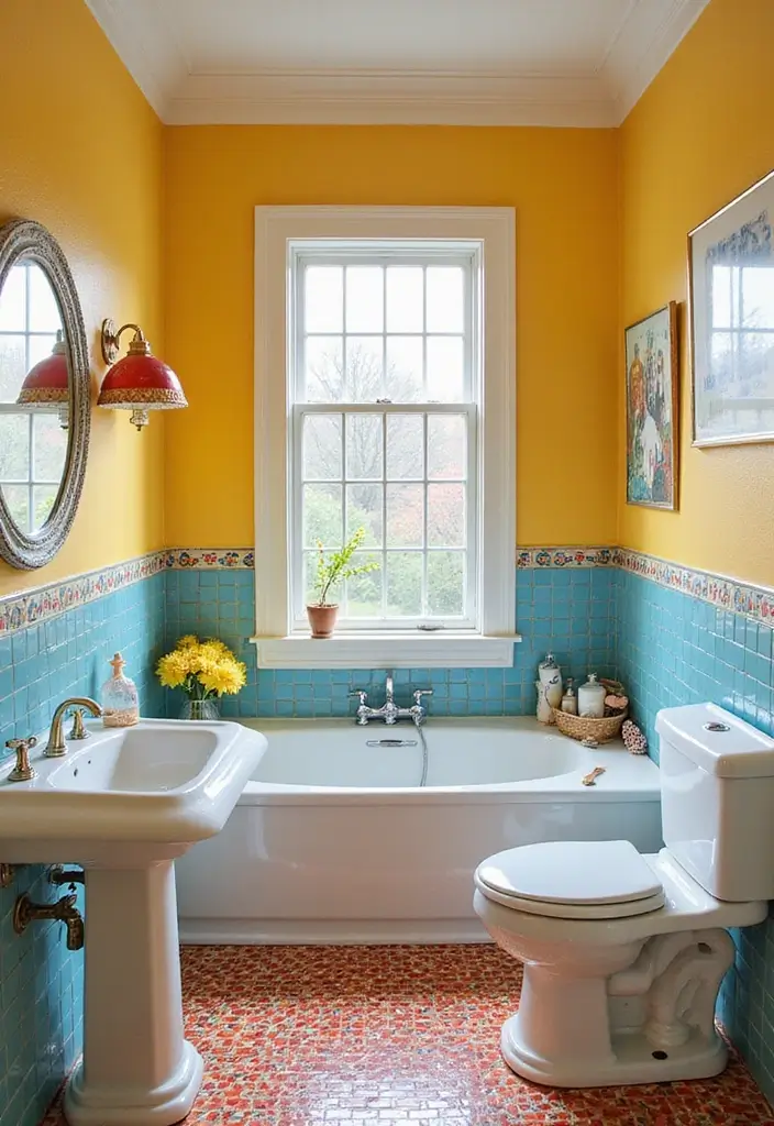 29 Bathroom Tiles Combination Ideas That Work Beautifully - 12. Bright Colored Tiles for a Fun Twist 1