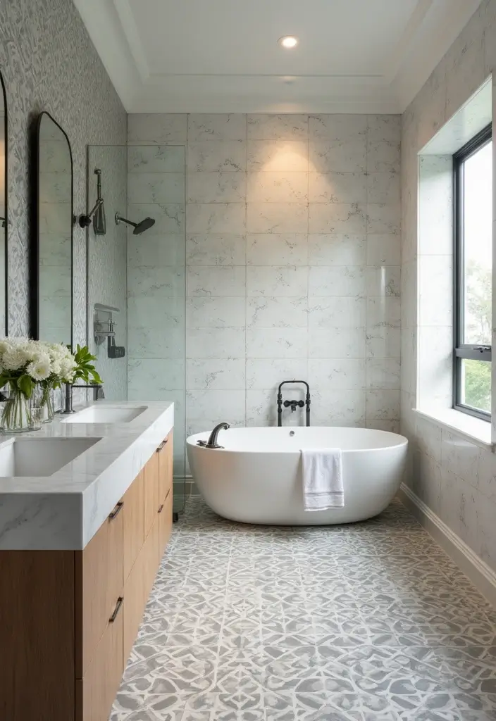 29 Bathroom Tiles Combination Ideas That Work Beautifully - 15. Grout Color Experiments 1