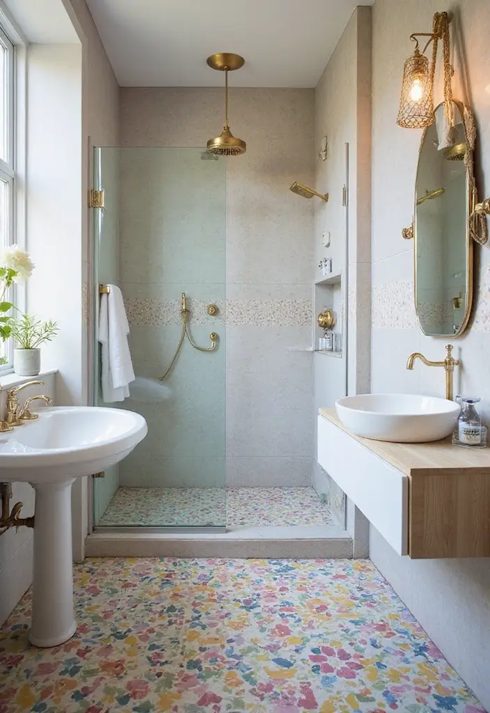 29 Bathroom Tiles Combination Ideas That Work Beautifully - 20. Colorful Grout with Neutral Tiles 1