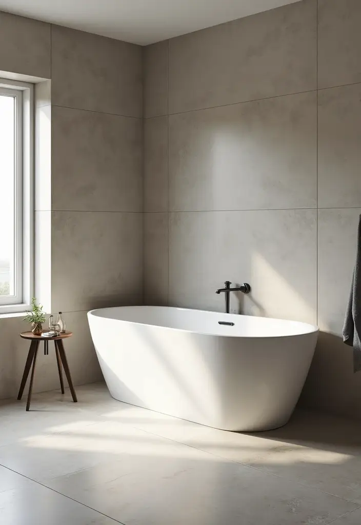 29 Bathroom Tiles Combination Ideas That Work Beautifully - 21. Large Format Tiles for a Modern Aesthetic 1
