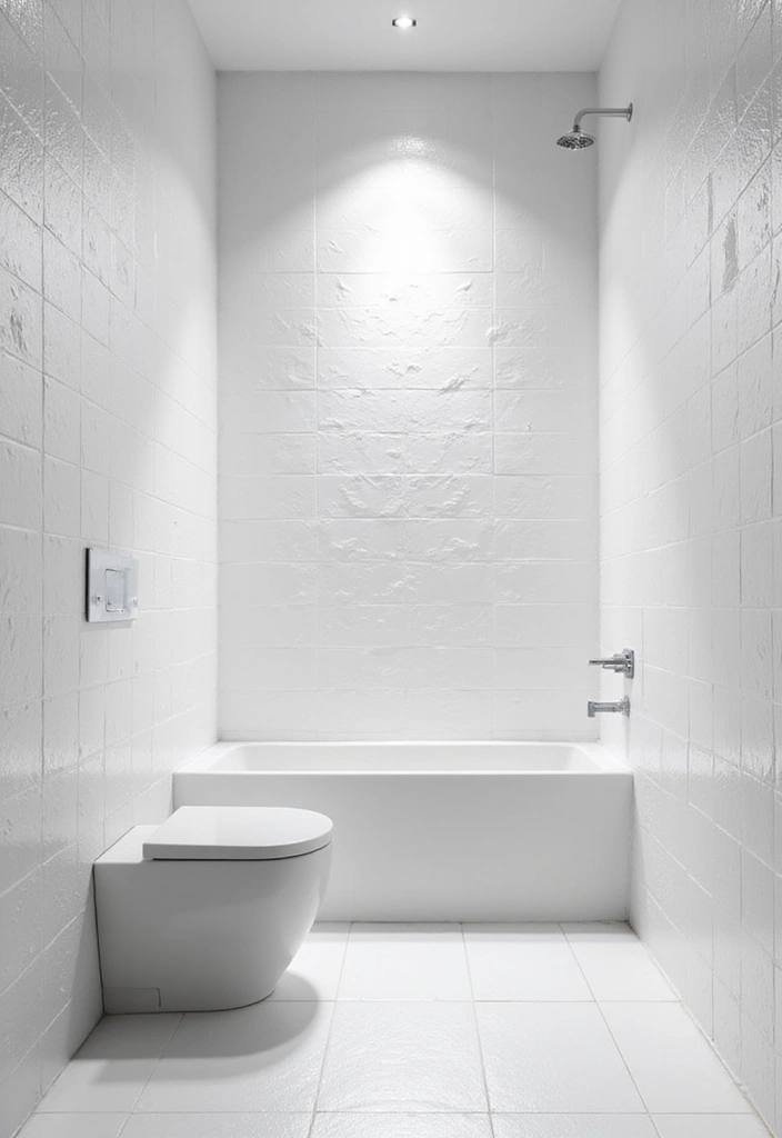 29 Bathroom Tiles Combination Ideas That Work Beautifully - 23. Minimalist White Tiles with Textured Walls 1