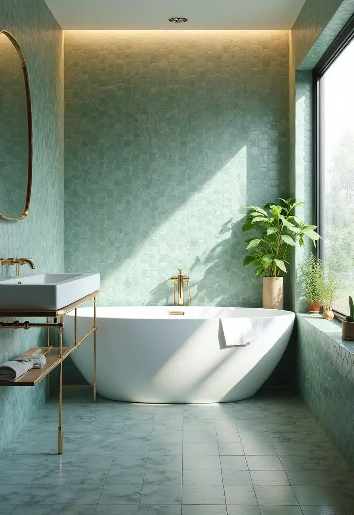 29 Bathroom Tiles Combination Ideas That Work Beautifully - 27. Eco-Conscious Recycled Glass Tiles 1