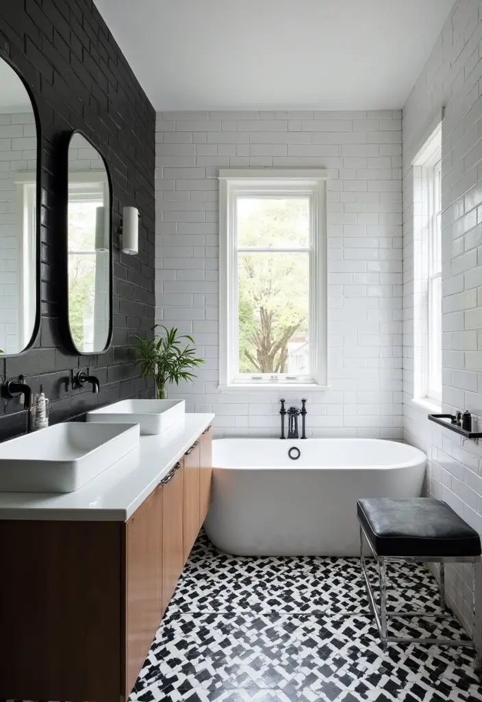 29 Bathroom Tiles Combination Ideas That Work Beautifully - 3. Bold Contrast with Black and White 1